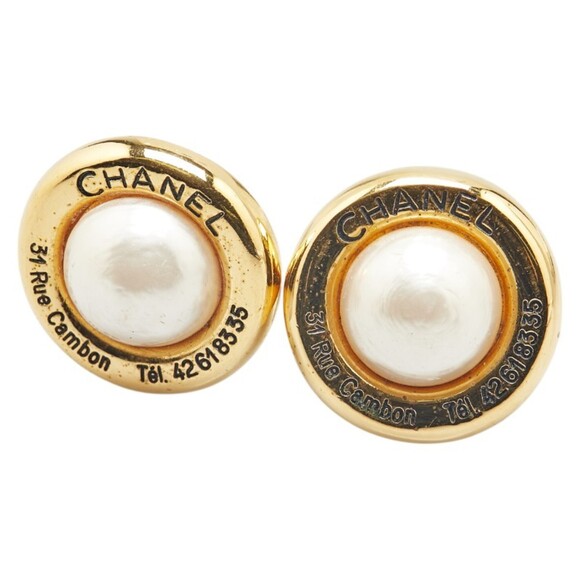 Chanel Coco Mark 31 RUE CAMBON PARIS Earrings Gold Plated Fake Pearl Women's ...
